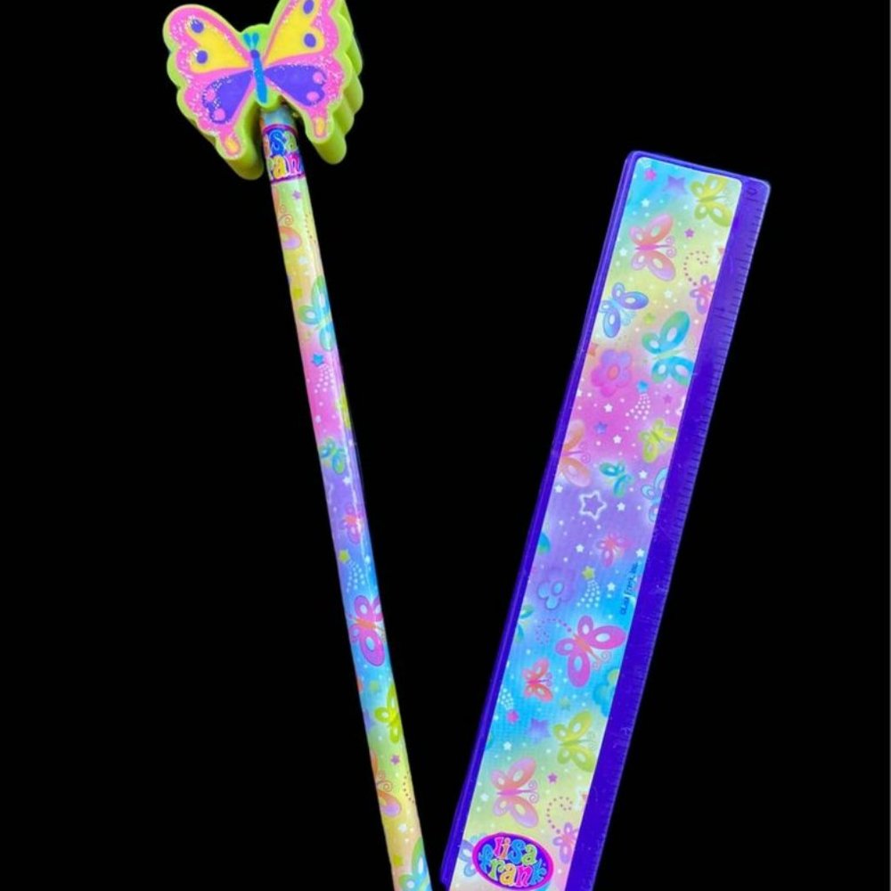 Lisa Frank butterfly pencil and ruler set
